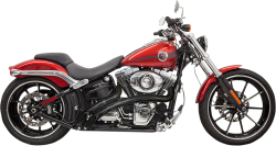 Bassani Xhaust - Bassani Xhaust Radial Sweeper Slotted Exhaust - Black/Black - Softail Dyna Glide Breakout Rocker - Image 1